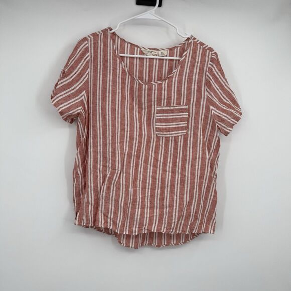 Christian Siriano 100% Linen SS Shirt Top Striped Boho Lagenlook Festival Beach - Picture 1 of 7